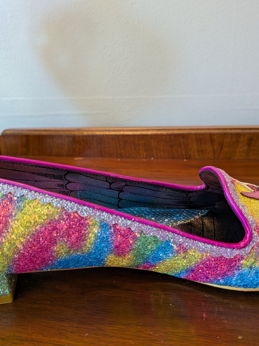 Irregular Choice Rainbow Glitter Unicorn Loafers - Pink Trim - Picture 7 of 10